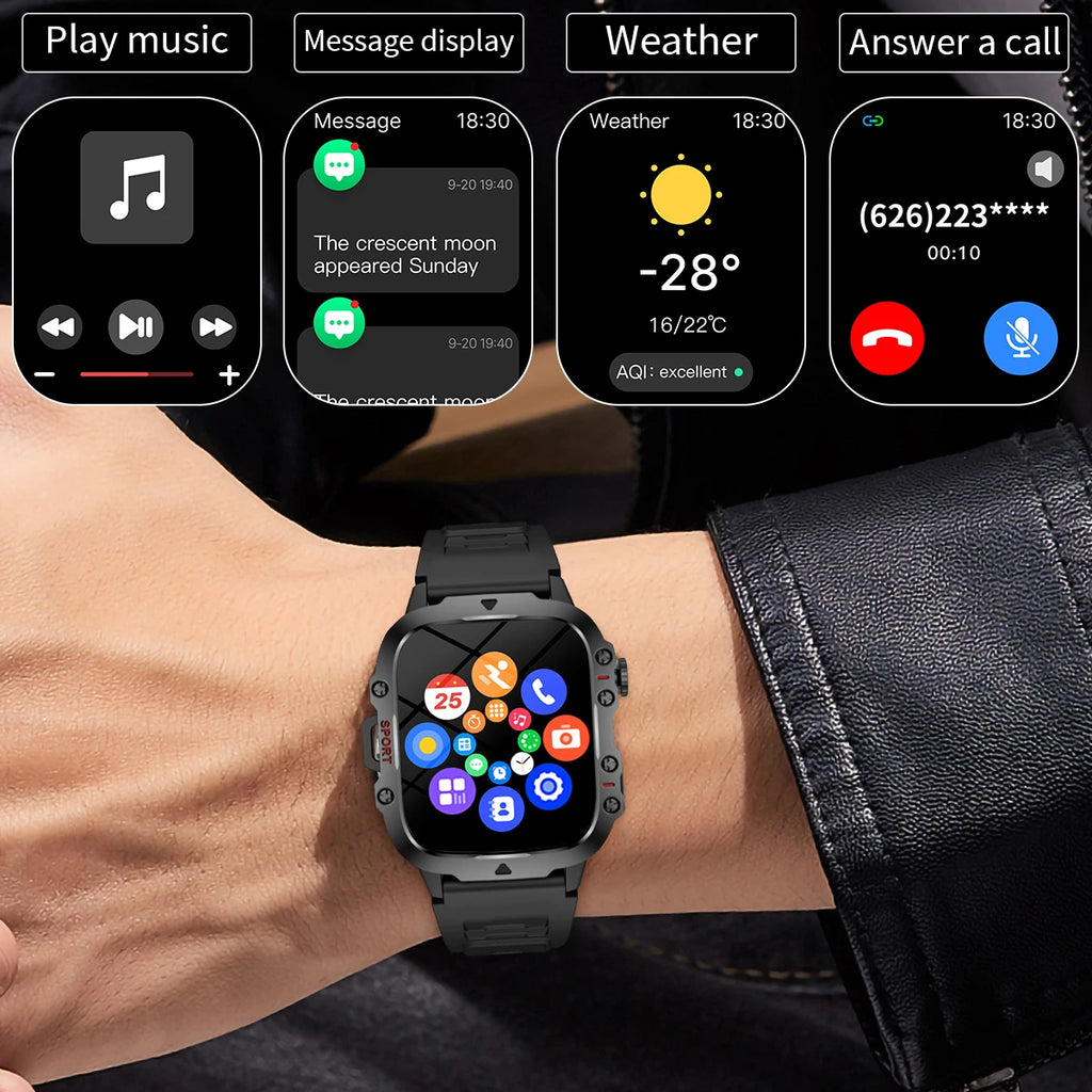 New Military Strong Sport Smartwatch Men Bluetooth Call Health Monitor Sports Watch Waterproof Fitness Tracker Gifts for Women Vue
