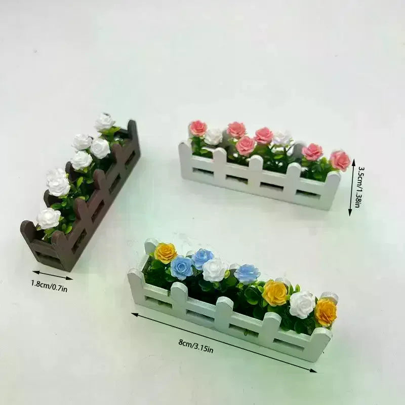 1Pcs Garden Lifelike Artificial Flower Miniature Potted Plants Decoration 1:12 Scale Dollhouse Simulated Rose Flowers Ornament Vue