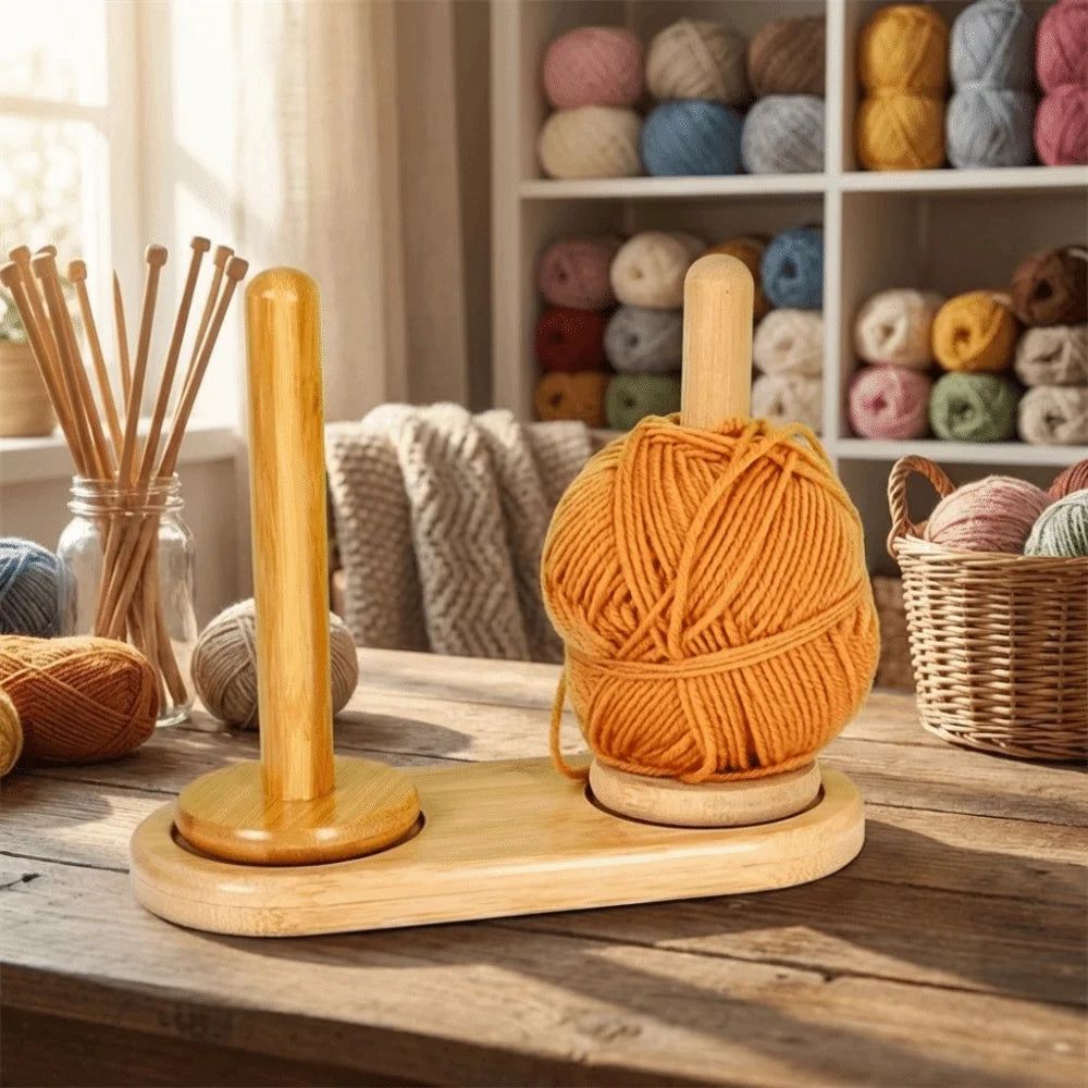 Detachable Base Yarn Storage Rack Vertical Rotating Stable Wooden Yarn Holder Handmade Thread Spool DIY Knitting Vue