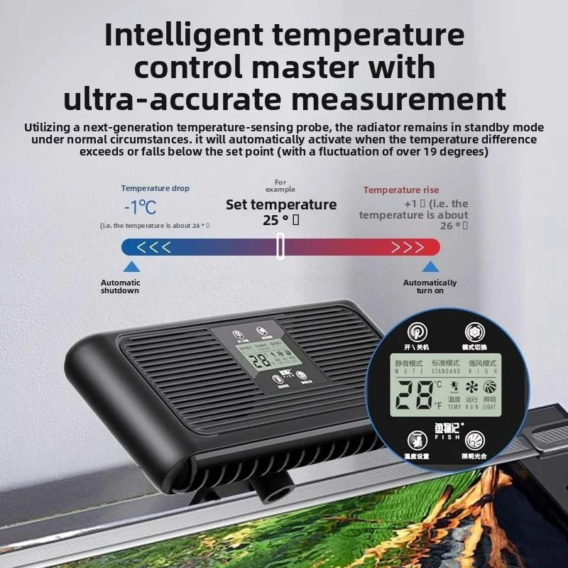 Silent Fish Tank Cooling Device Automatic Temperature Control Water Cooling Machine for Aquatic Plants Aquarium Cooling Fan Vue