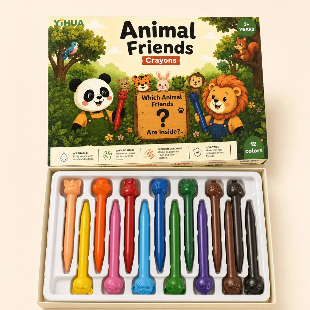12-Color Animal Styling Crayon Not Dirty Hands Injection Molding Brush Children's Stationery Color Crayon Set Non-toxic Vue Default Title