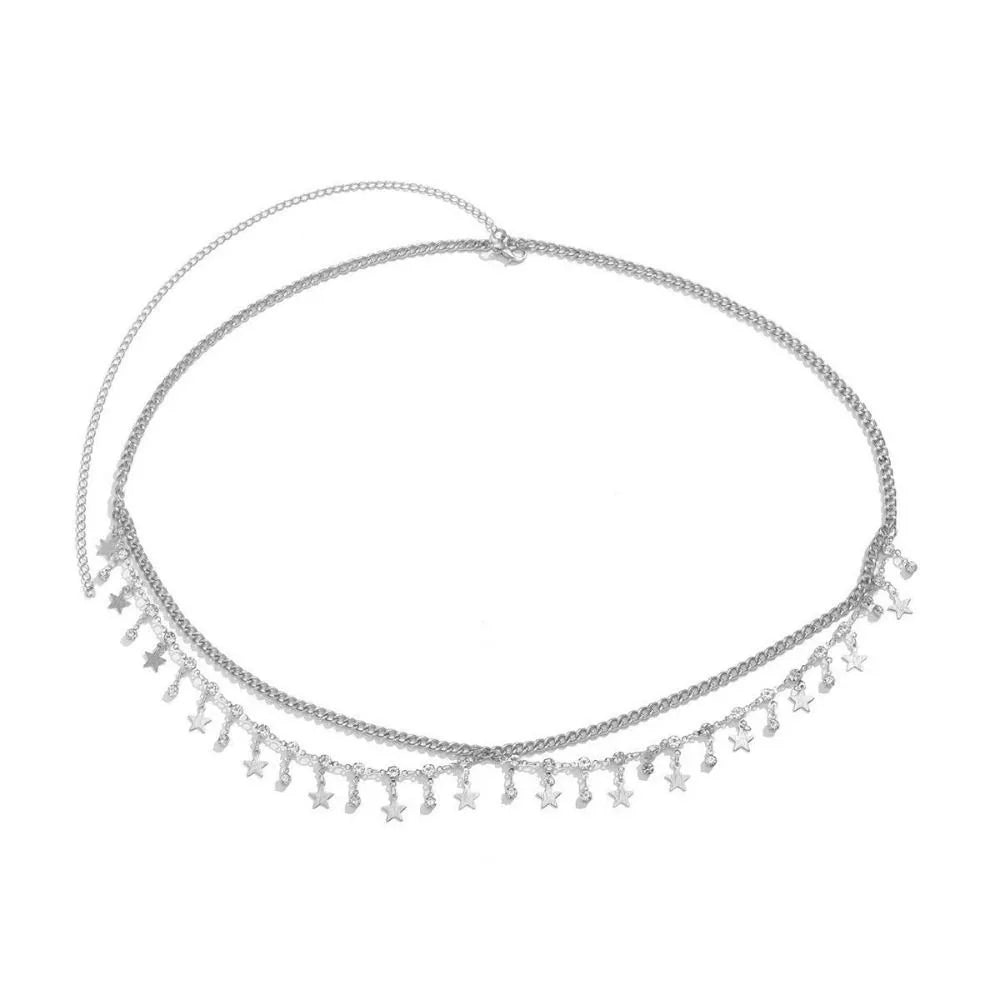 Star Glitter Tassel Boho Waist Chain Shiny Rhinestone Beach Body