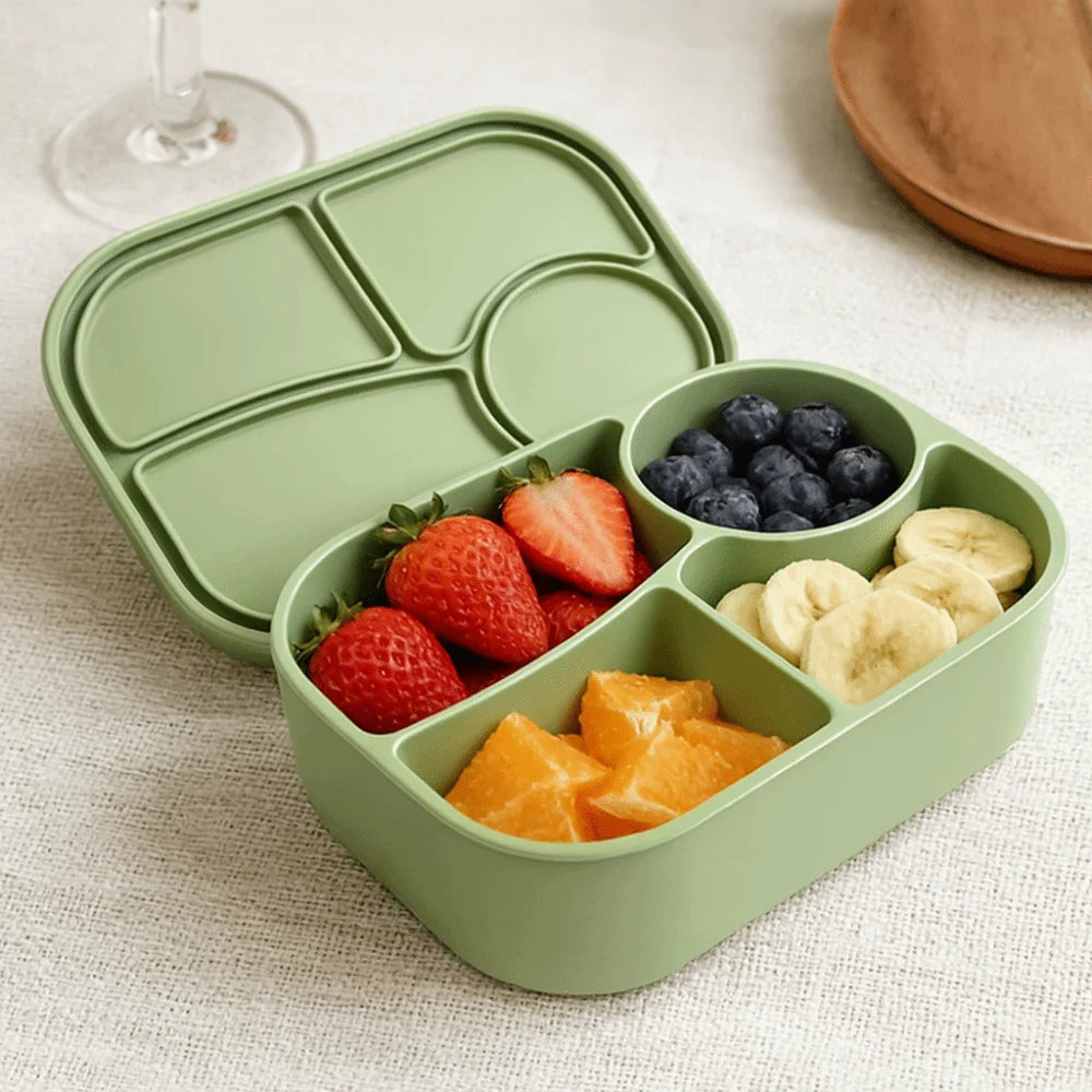 Rectangular Silicone 4 Grid Lunch Box Leak Proof Heat Resistant Lunch Container With Compartments Microwavable Fresh-keeping Box Vue