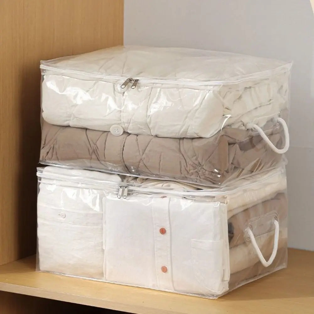 Large Capacity Clear Quilt Storage Bag Dust-proof Plastic Clothes Storage Bag with Handle Folding Sweater Storage Bag Vue