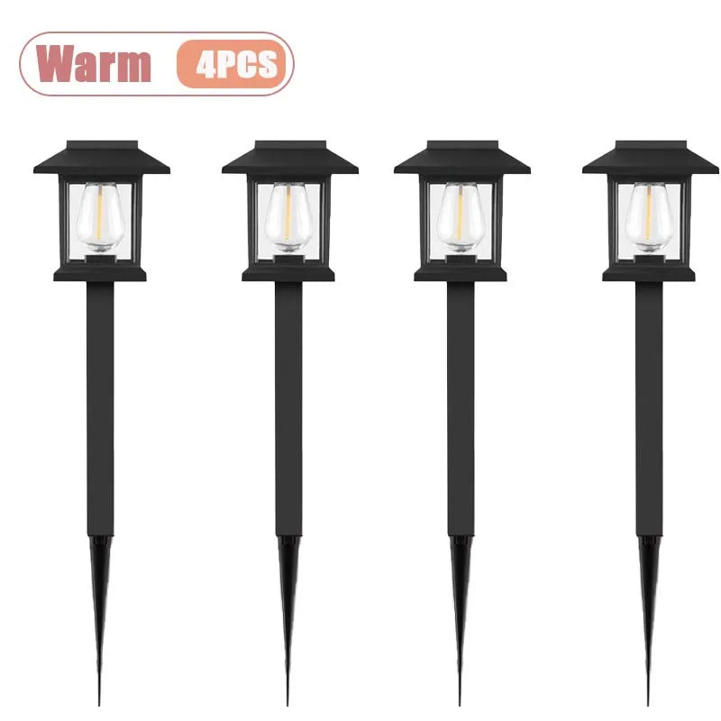 Solar Outdoor LED Vintage Tungsten Filament Lawn Stake Lights for Villa Courtyard Garden Park Decorative Landscape Ambient Glow Vue Warm-4PCS