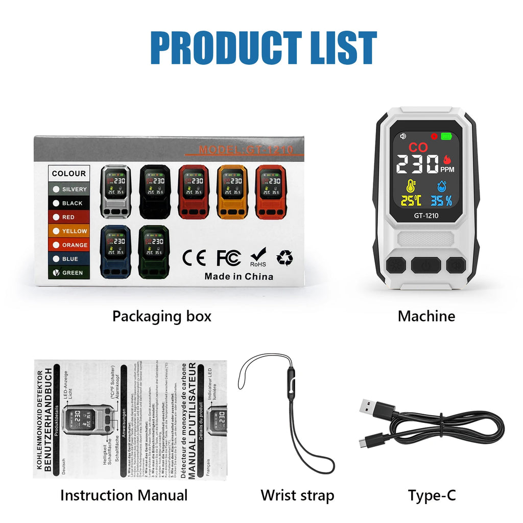 Portable CO Detector with Temp & Humidity LCD – ATUOTIN CO Gas Detector Vue
