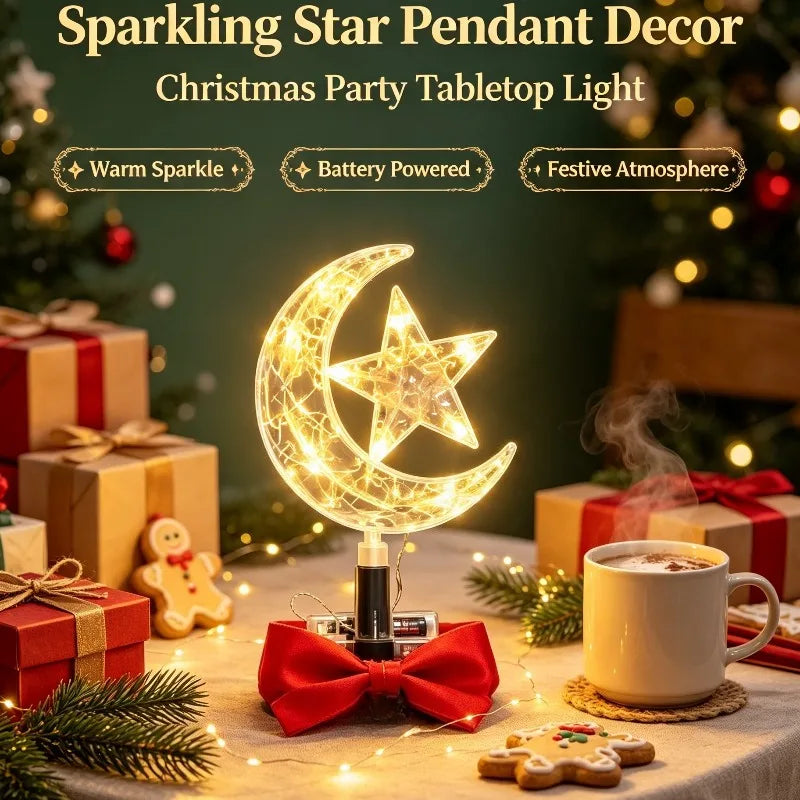 Christmas Tree Topper LED Star, Sparkling Five Pointed Ornament for Holiday Home Party Decorations Vue