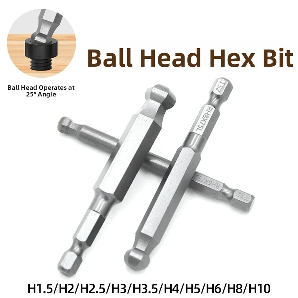 10pc Magnetic Ball Head Hex Screwdriver Bit Set – 75mm 1/4" Shank Screwdriver Bit Set Vue