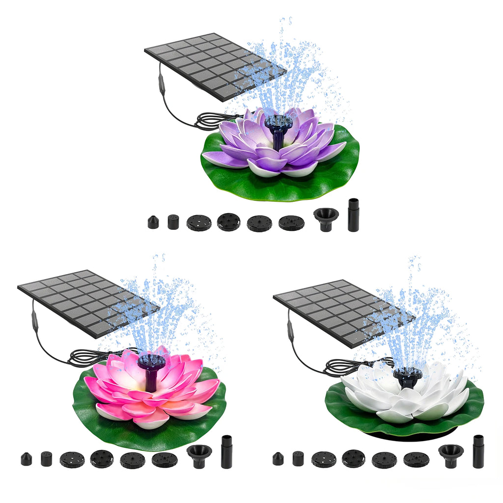 1.5W Lotus Solar Bird Bath Fountain – 6 Nozzles | Garden Pond Solar Fountain Pump Vue