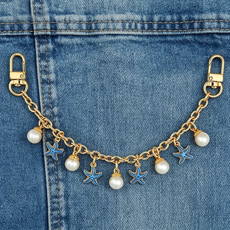Bag Charms For Handbags Sea Star Shell Pearl Bag Clothes Shoes Pendant Boho Summer Seashell Jewelry Making DIY Decoration Vue blue pearl