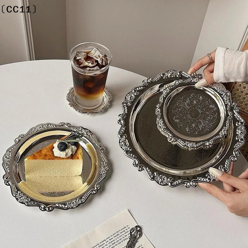 Luxury Silver Plated Plates Cake Dessert Tray High Tea Snack Fruit Dish Jewelry Storage Tabletop Decor Home Hotel Supplies〔CC11〕 Vue