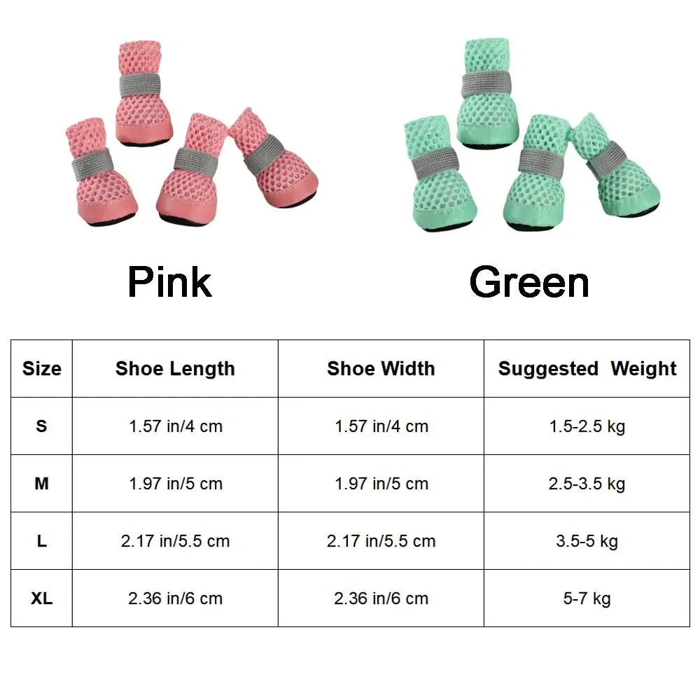 4PCS/SET Lightweight Breathable Dog Mesh Shoes Anti-Slip Wear Resistant Dog Foot Cover Comfortable Soft Puppy Boots Summer Walks Vue
