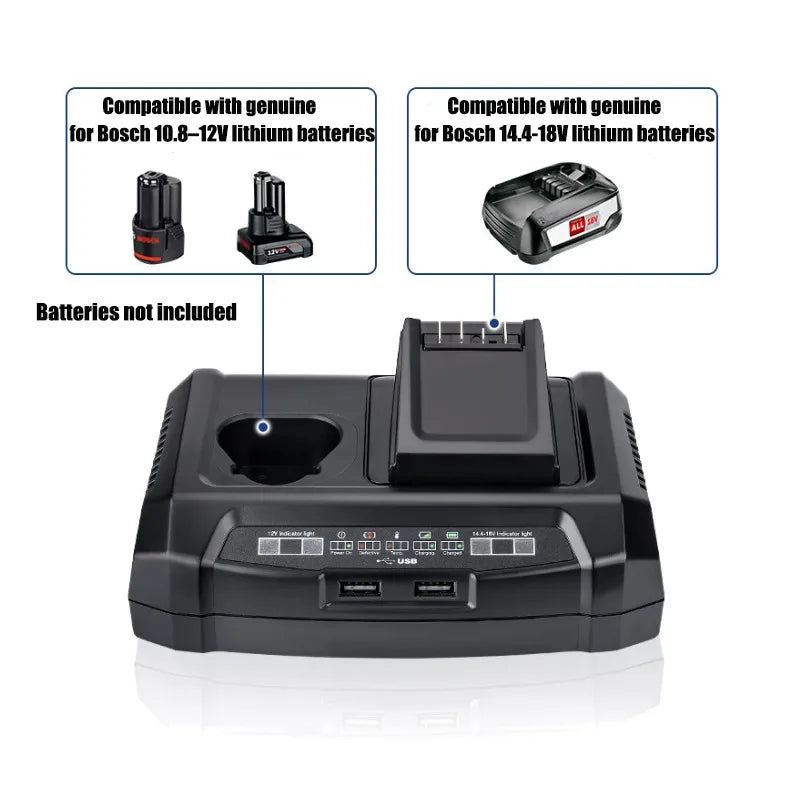 Portable Dual-Port Charger Power Tool Battery Charger Compatible with For Bosch 10.8V–20V Li-ion Batteries Fast Charging Station Vue