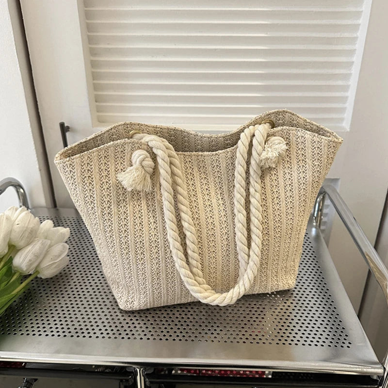 Luxury Design Women Raffia Straw Bag Large Capacity Knitted Tote