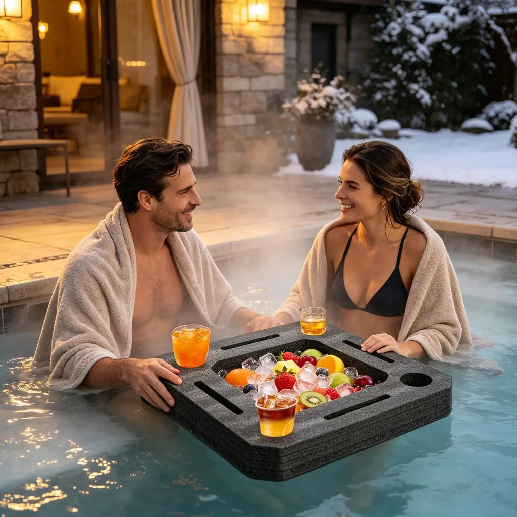 round/square Floating Drink Holder for Pool, Large Capacity Serving Tray with Cup Holders, Stable Water Float for Hot Tub Lake Vue