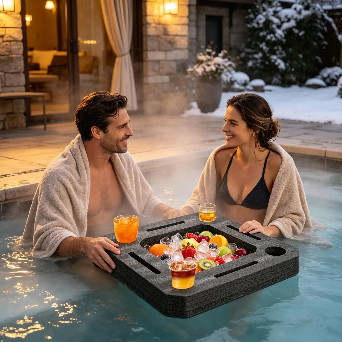 round/square Floating Drink Holder for Pool, Large Capacity Serving Tray with Cup Holders, Stable Water Float for Hot Tub Lake Vue