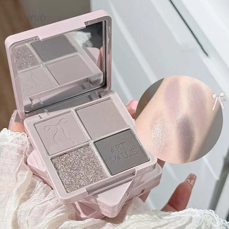 4 Colors Low Saturation Grey Pink Eyeshadow Makeup Pallete Matte Latte Brown Eye Shadow Palette Shimmer Shiny Eyeshadow Palette Vue