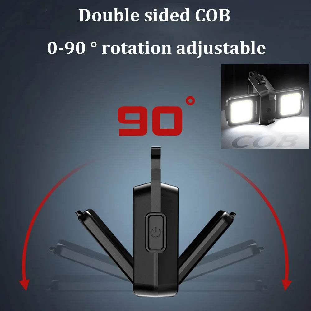Small Led Flashlight Keychain Light USB Rechargeable Torch Work Light Multifunctional Portable COB 90 ° Rotation Camping Lantern Vue