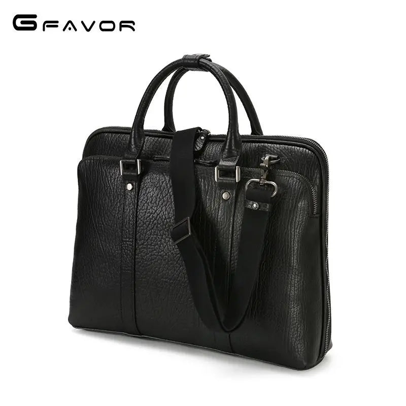Men's handbag briefcase 15.6 inch shoulder messenger bag genuine leather first layer cowhide men's bag computer Vue black