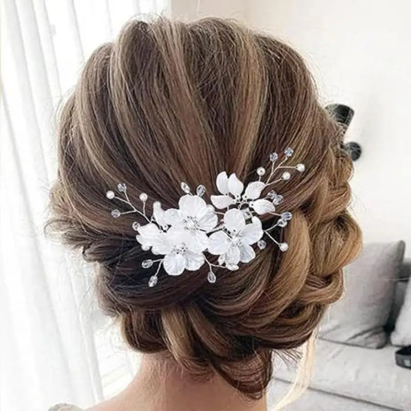 1Pcs Handmade White Brides Headdress New Crystal Pearl Flower Bridal Headwear Elegant Luxury Wedding Hairpin For Women Vue