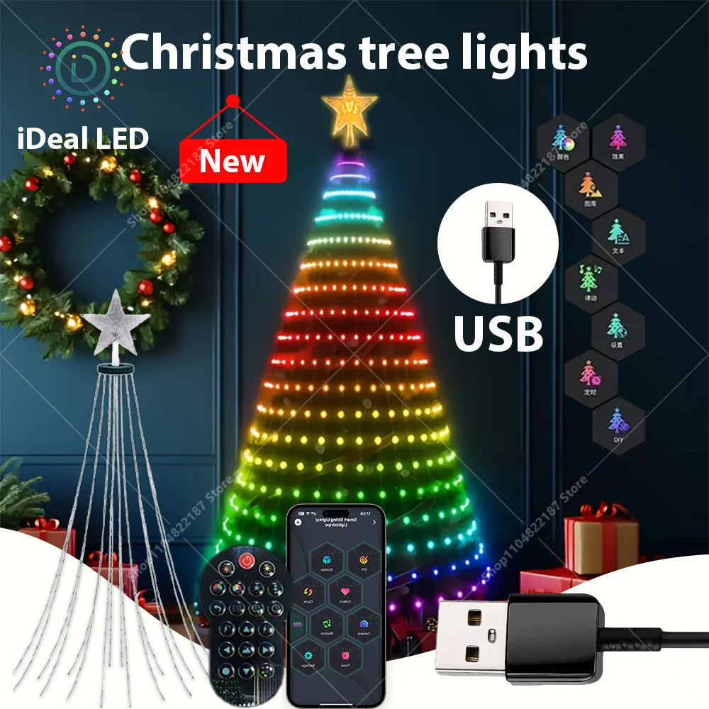 7 FT 400LEDs Christmas Tree Decorative Lights Smart iDeal LED App Control DIY Shaping String Lights Fast Shipping Vue