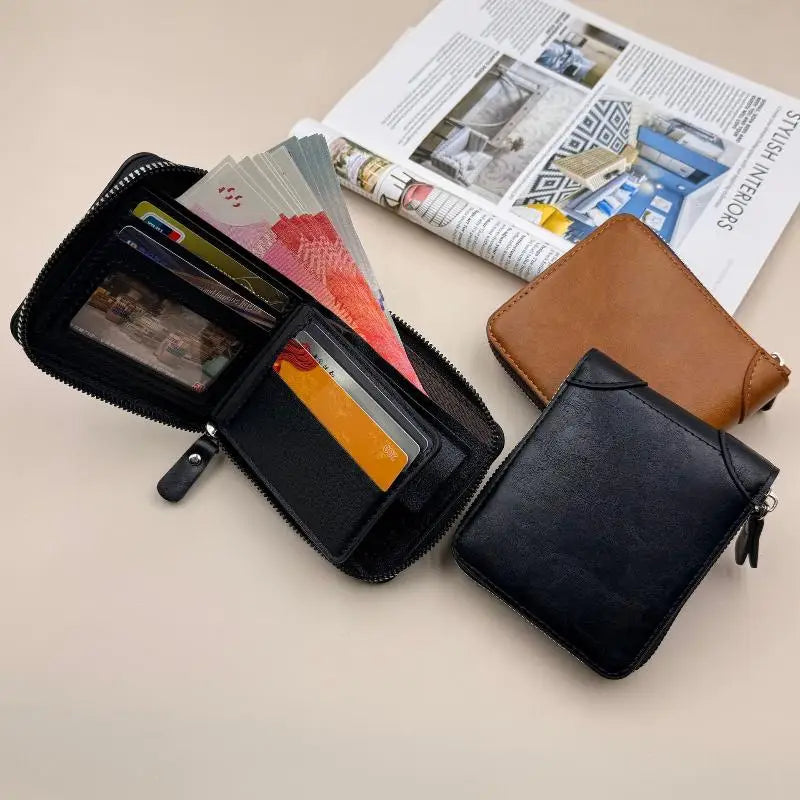 1PC Men Wallets Leather Zipper Purse Man Slim Card Horders Quality Male Short Multi-card Wallet Coin Pocket Purse Vue