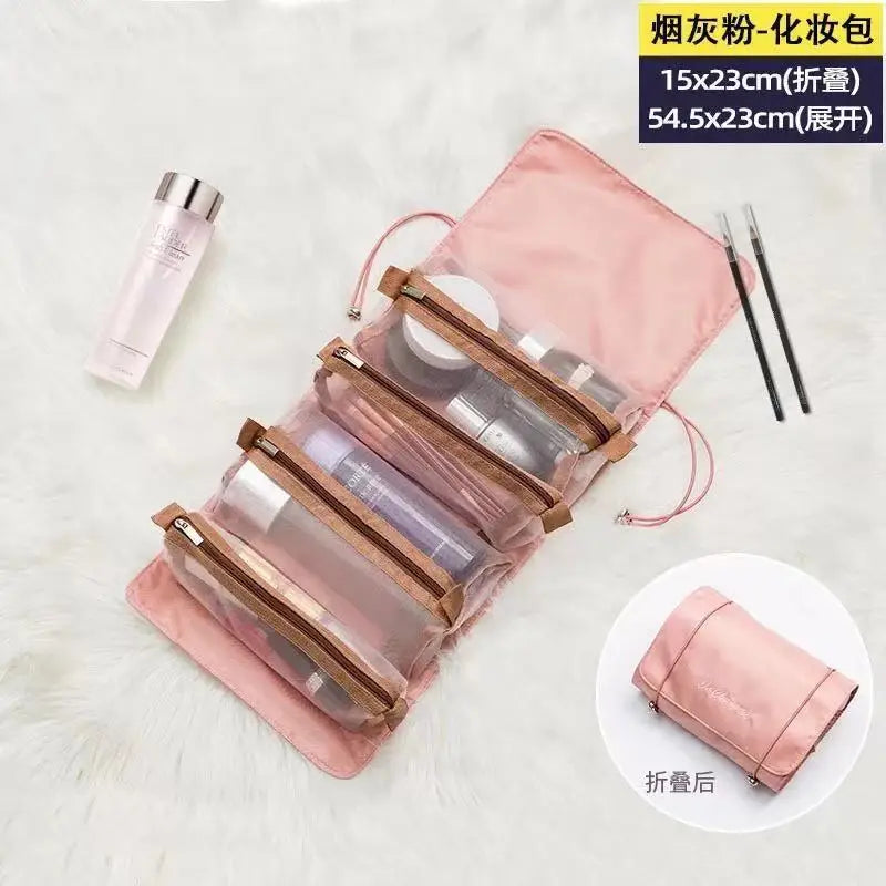 Detachable Cosmetic Bag Portable Large Capacity 4 in 1 Makeup Bags Portable Folding Travel Cosmetics Storage Toiletry Bag Vue Pink