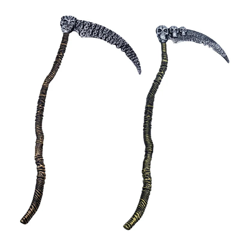 1-2pcs Halloween Grim Reaper Scythe Toy with Skull Handle for Cosplay Costume Party Favor Decor Role Play Accessory Vue