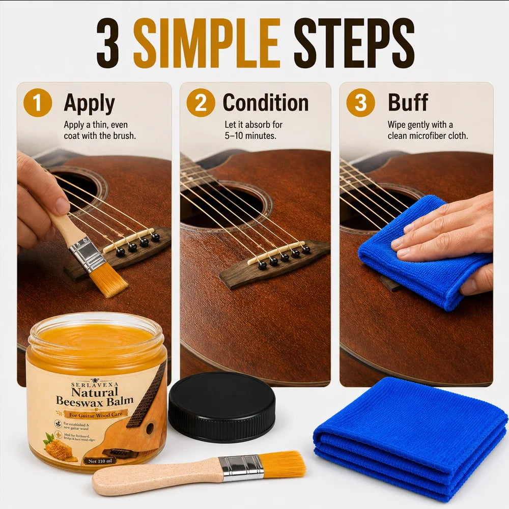 SERLAVEXA Acoustic Guitar Wood Care Natural Beeswax Polish Bridge Fretboard Restorer Instrument Maintenance Kit Accessories Vue