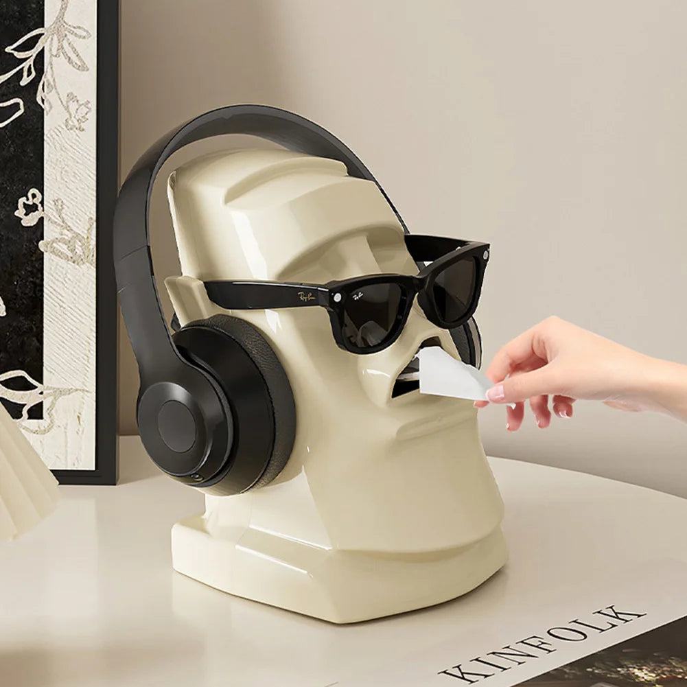 Moai Tissue Box Holder, Glasses & Headphone Stand Decor Decorative Tissue Holder Vue