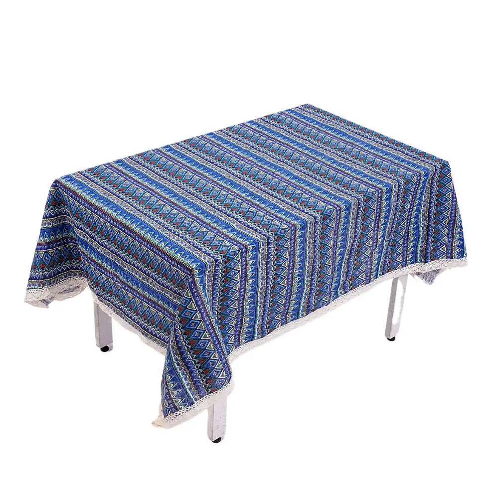 Retro Geometric Tablecloth Polyester Cotton Blend Table Cover Dustproof for Kitchen Dining Room Wedding Party Home Decor Vue 140x180cm CN