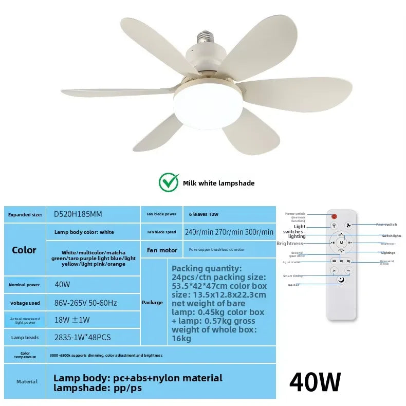 30W/40W LED Ceiling Fan Light (E27 Socket) with Wide-range Remote Dimming, Suitable for Living Rooms, Home Offices, and General Vue 52CM-40W-Big RC 6