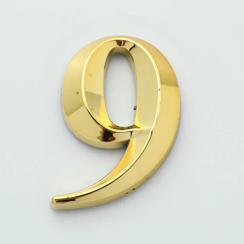 3D Door Number ABS Injection Molding Electroplating Plate Digits 0 To 9 Golden Door Self Adhesive Street Sticker Outdoor Vue 9