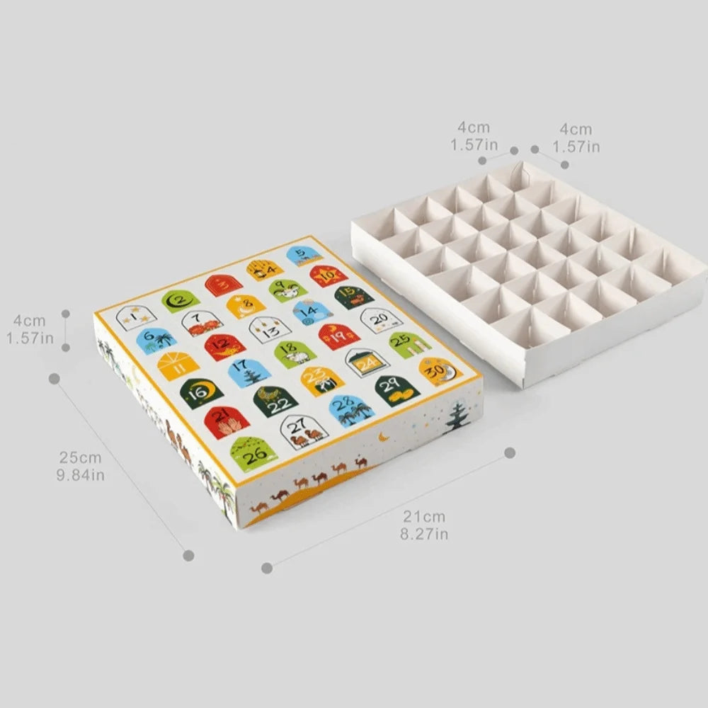 30 Empty Grid Ramadan Advent Calendar Box Paper Cartoon Pattern Surprise Gift Box Quick-release Middle East Theme Vue
