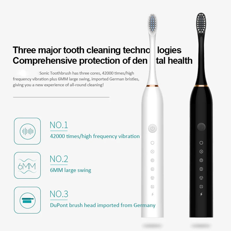 Ultrasonic Electric Toothbrush Rechargeable USB with Base for Adults 6 Modes Sonic Toothbrush IPX7 Waterproof Travel Box Holder Vue