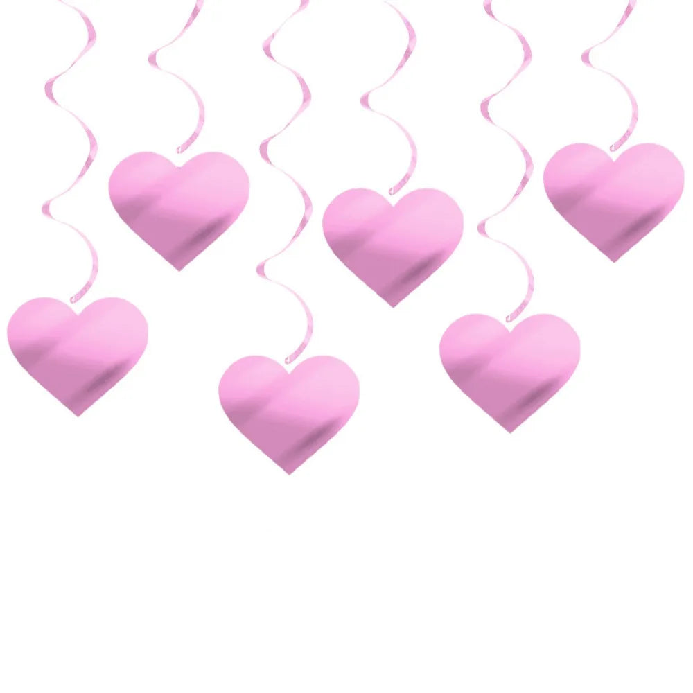 Romantic Valentine's Day Love Pulling Decorations Party Supplies Love Flower Hanging Curtain DIY Wedding Vue 6Pcs Pink