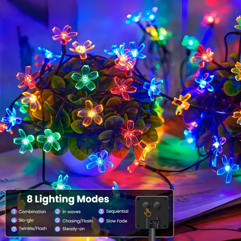 200LEDS Solar Flower String Lights Waterproof Solar Powered Fairy Lights 8 Modes Decorative Lights for Patio Fence Wedding Vue