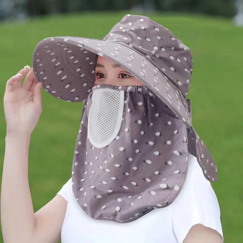 Sun Hat Female Summer Hat Cover Face Breathable Sun Hat All-match Summer Hat with Big Rim Anti-ultraviolet Cycling Sunhat Vue Gray