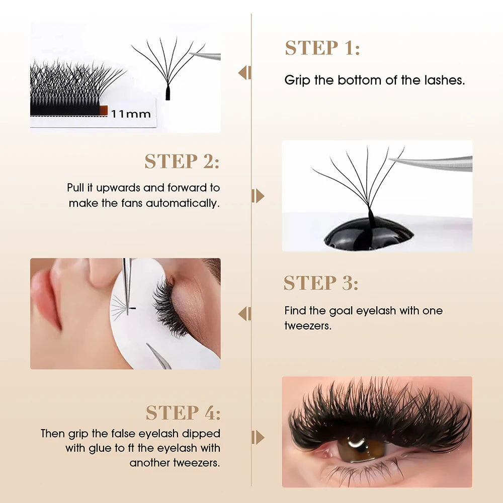 Customized Private Logo Fast Grafting Multi-texture Premade Volume Fans Eyelash 0.07mm Easy Fanning W Clover Lashes Makeup Tools Vue
