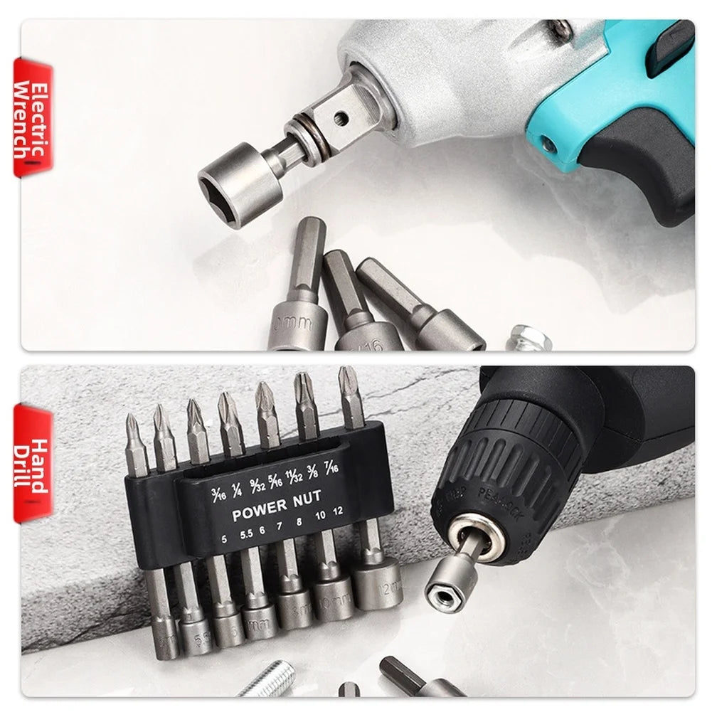 14-Piece Power Nut Driver Set – 1/4" Hex Shank Socket Bits Hex Socket Driver Set Vue