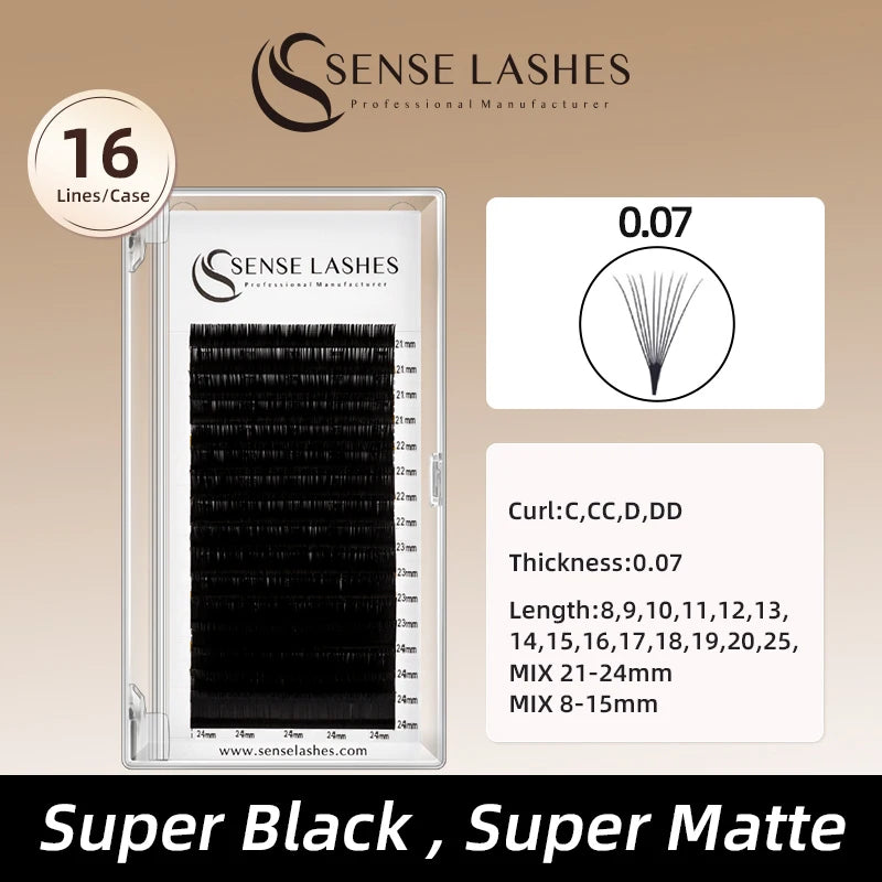 Sense Lashes Easy Fan Eyelash Extensions – 16 Trays Eyelash Extensions Vue CC MIX 21-24mm