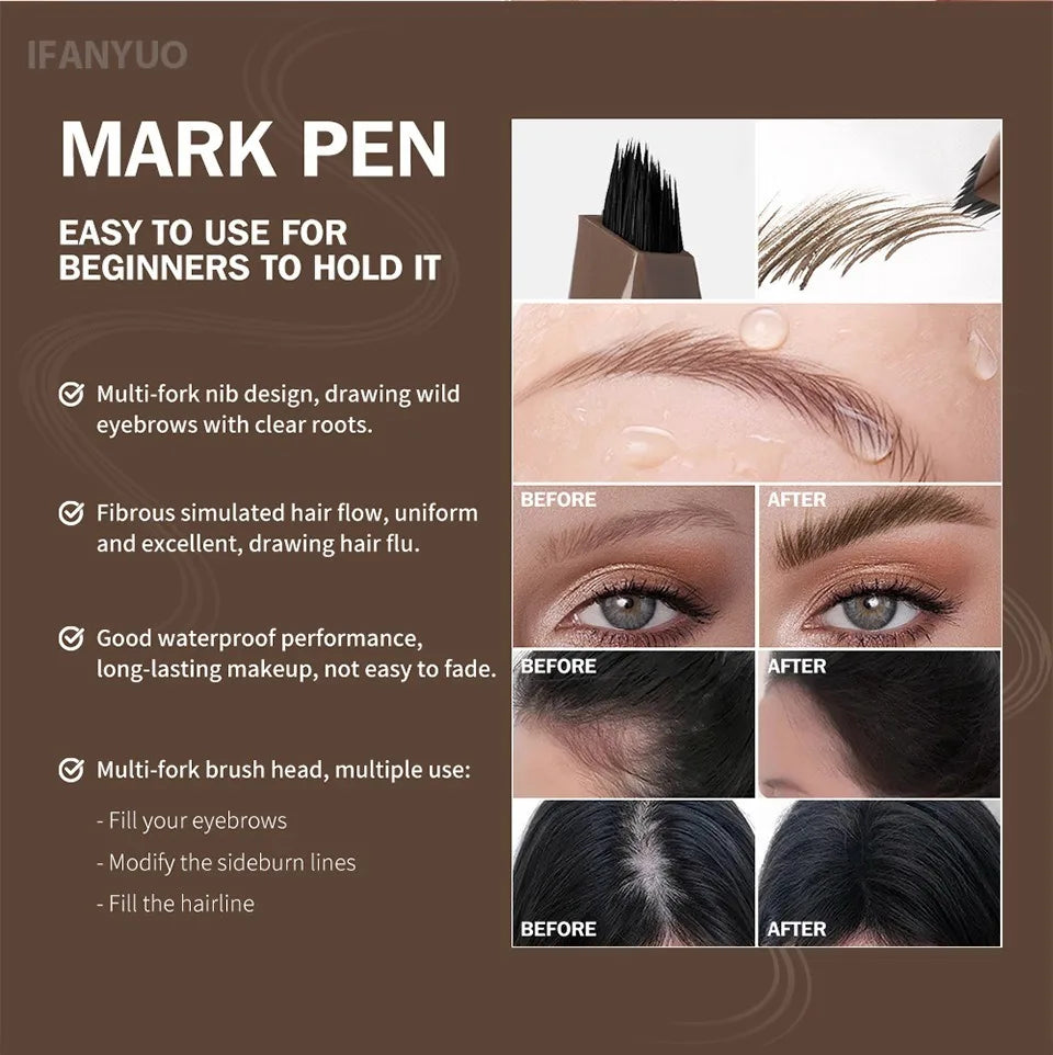 Long Lasting 4D Wild Eyebrow Pen Multi Forks Liquid Pen Tip Fine Sketch Natural Dark Brown Liquid Tattoo Brow Waterproof Makeup Vue