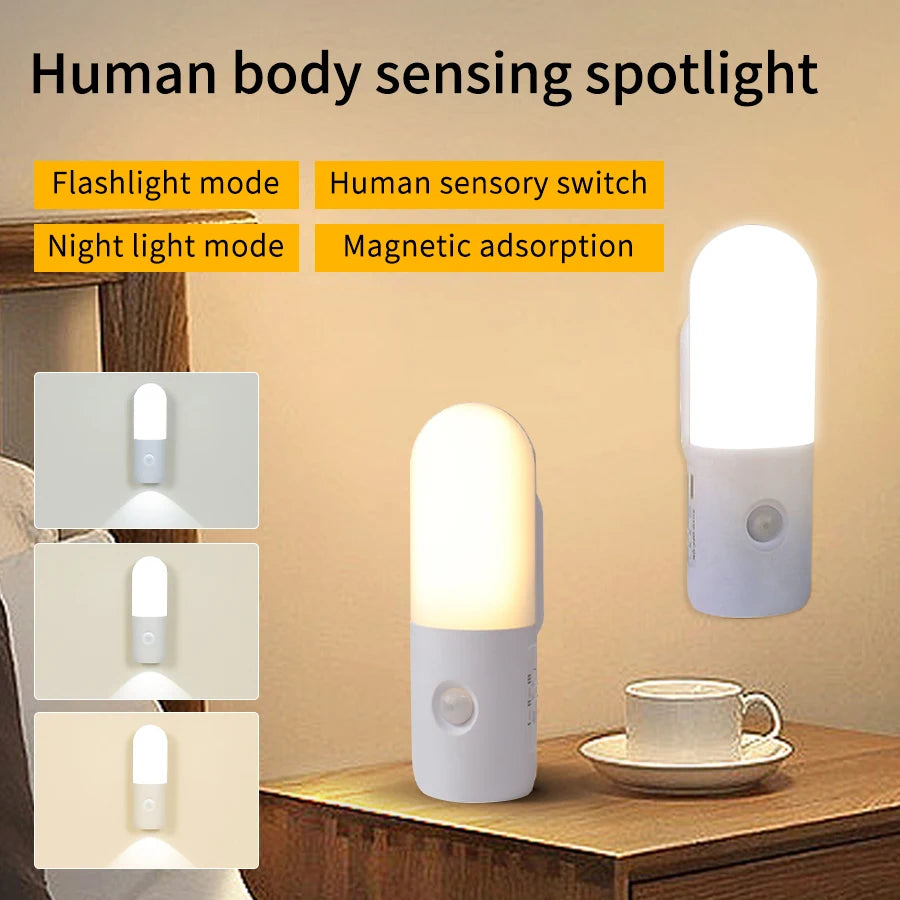 3 Colors Dimmable Spotlights 2 in 1 LED Night Light with Motion Sensor Rechargeable Magnetic Wall Lamp for Bedroom Hallway Stair Vue