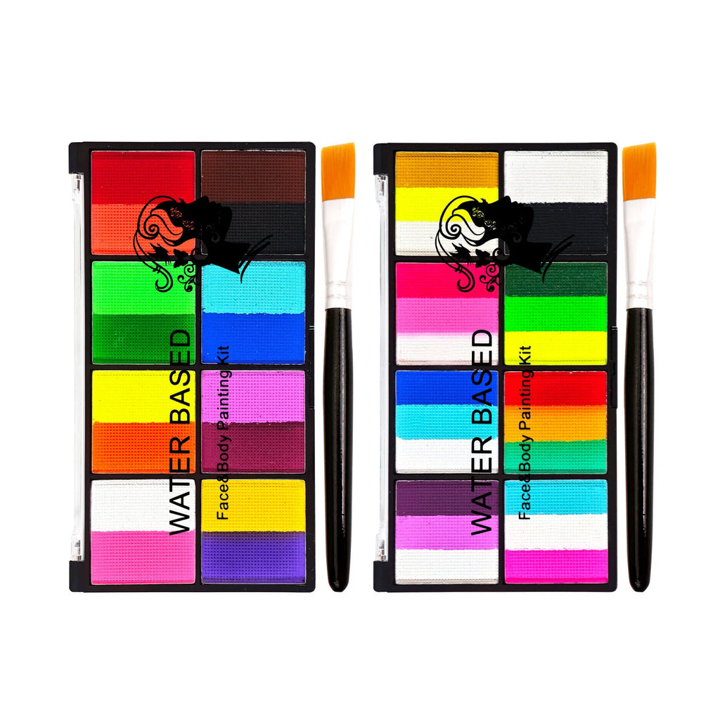 Palette Rainbow Stripe Paint Set with Brushes Water Based Dual-Tone Face and Body Paint Palette Christmas Halloween Cosplay Vue