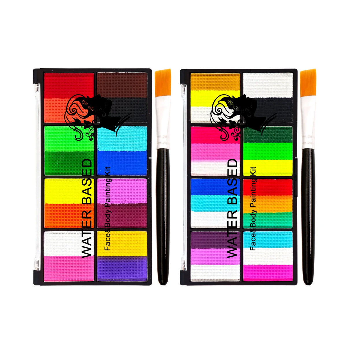 Palette Rainbow Stripe Paint Set with Brushes Water Based Dual-Tone Face and Body Paint Palette Christmas Halloween Cosplay Vue
