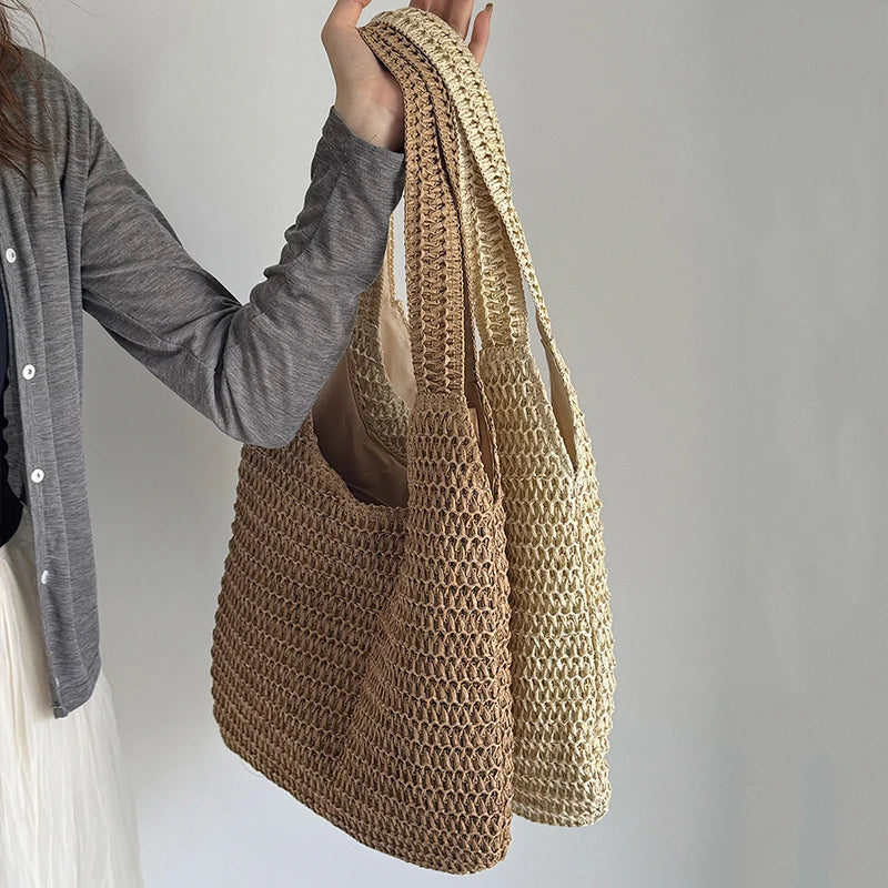 Fashion Rattan Women Shoulder Bags Woven Female Handbags Large