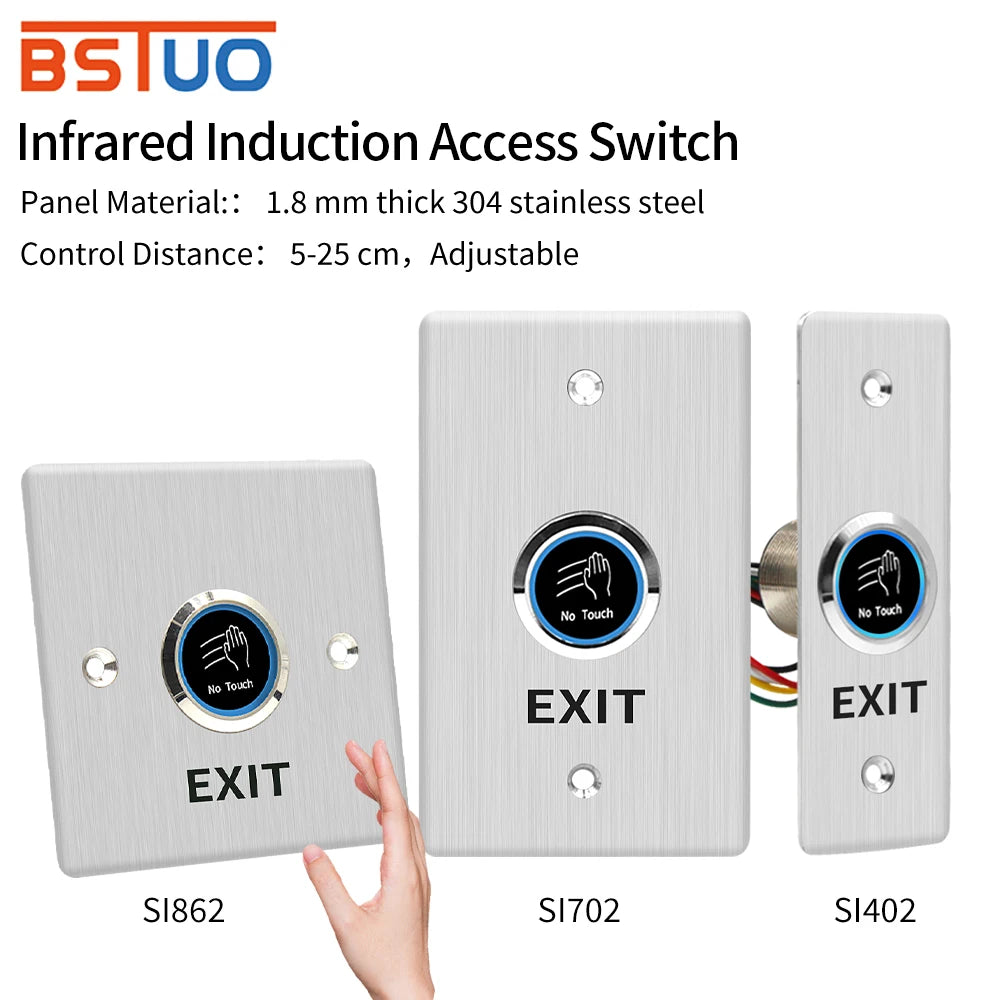 Door Exit Release Button Stainless Steel Panel Gate Waterproof Push Switch No-Touch For Door Access Control System To Open Door Vue
