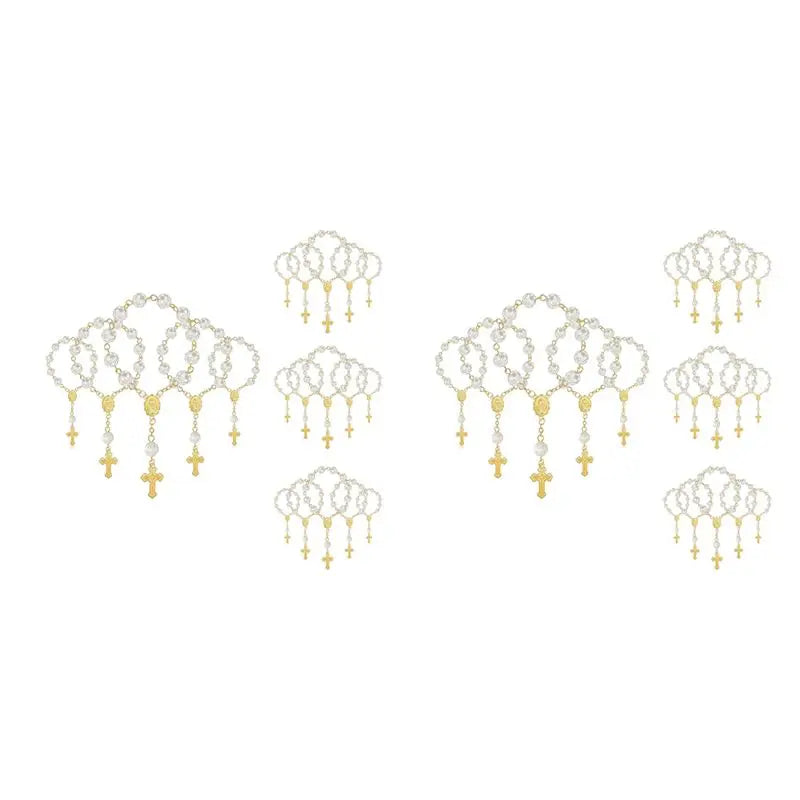 ABKW-40Pcs Baptism Favors With Cross Mini Rosaries Acrylic Beads Bracelet Christening Communion Finger Rosarie Bracelet Vue Milk White Gold