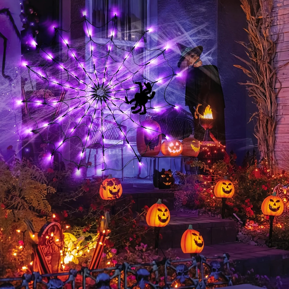 Halloween Spider Web LED String Light 8 Lighting Modes Long Lasting Spooky Light For Home Holiday Halloween Party Decor Supplies Vue