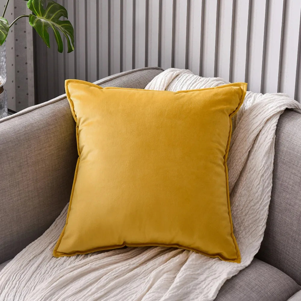 Comfortable Nordic Style Velvet Throw Pillow Cover Solid Color Soft Cushion Cover 60cm Large Size Sofa Pillowcase Hotel Vue Yellow